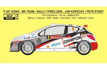 Decal - Peugeot 207 S2000 - Ypres Westhoek rally 2008 – Kopecký / Starý 1/24